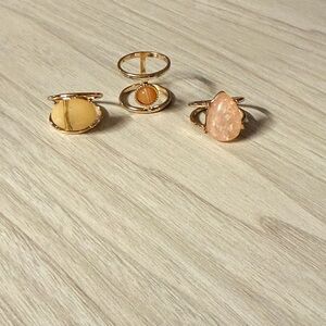 Feminine Gold and Peach Stone Ring Trio